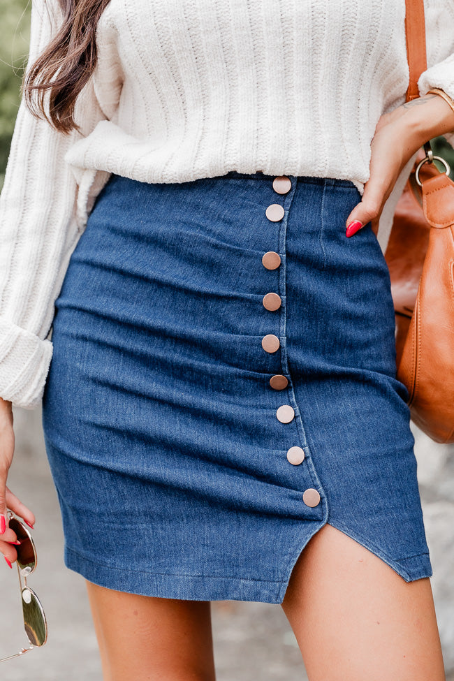 Women A-line Long Skirt High Split Denim Jean Skirt Button Up Gradient Blue  | eBay
